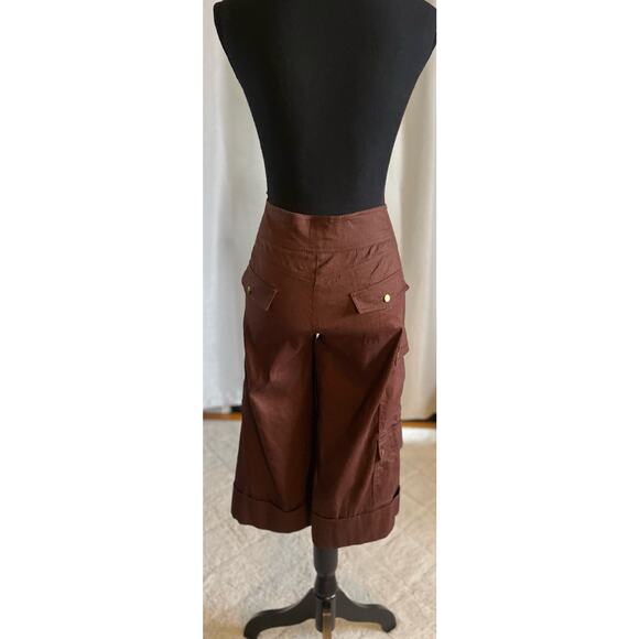 Cache Brown Linen Cargo Capris Wide Leg Size 6 - Picture 6 of 8